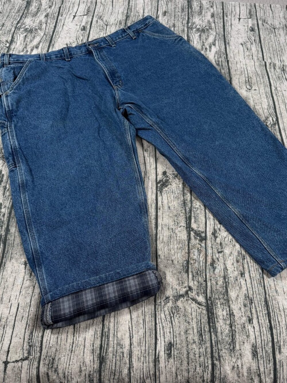 Carhartt B236 DST Flannel Lined Carpenter Jeans Men's 44 Blue Cotton Work Pants